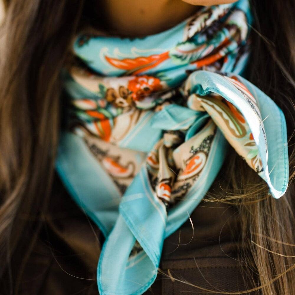 Paisley Printed Turquoise Wild Rag Scarf Southwestern 70s - Picture 2 of 3